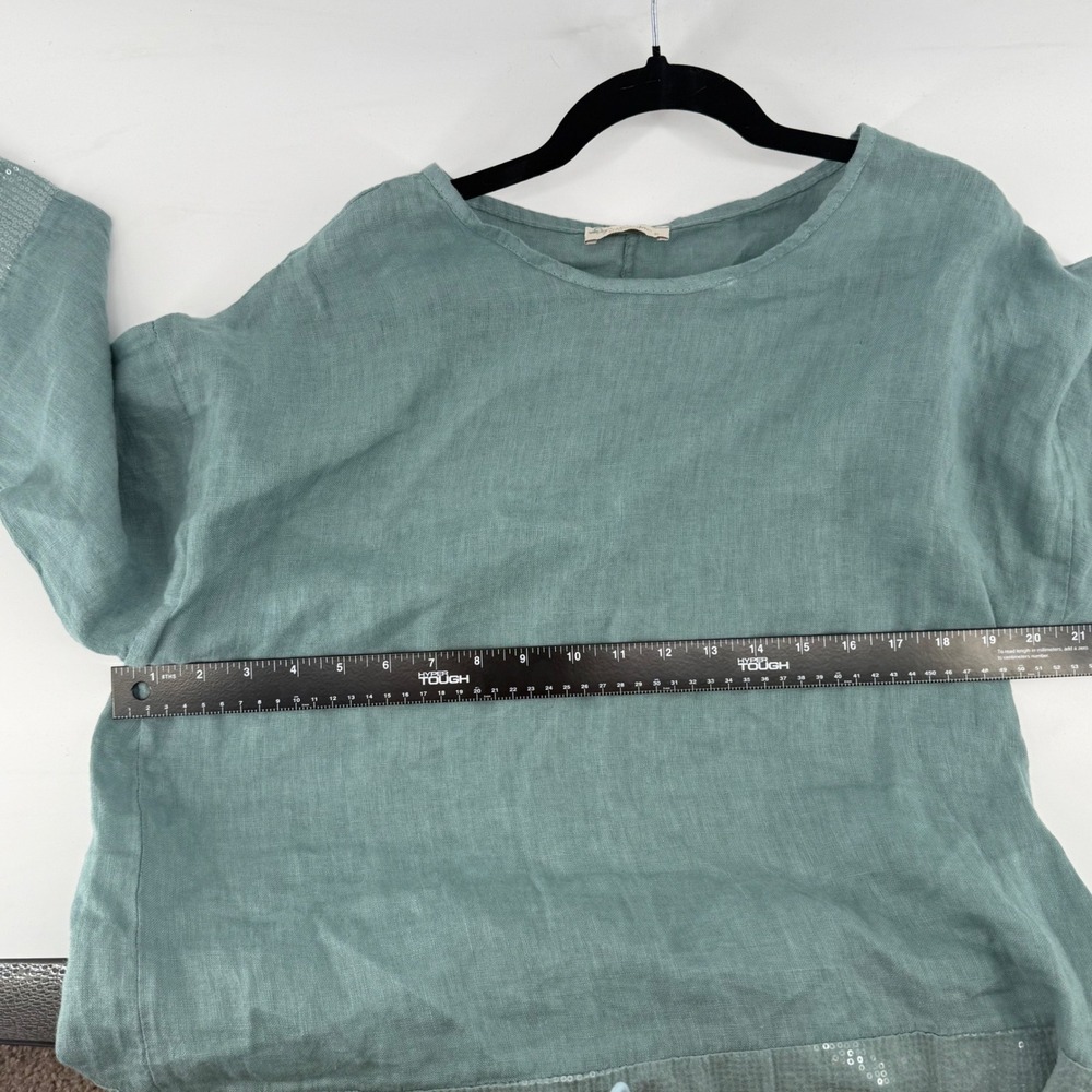 Bellambra Sage Green 100% Linen Sequin Trim Top Made in Italy Small - Picture 7 of 7